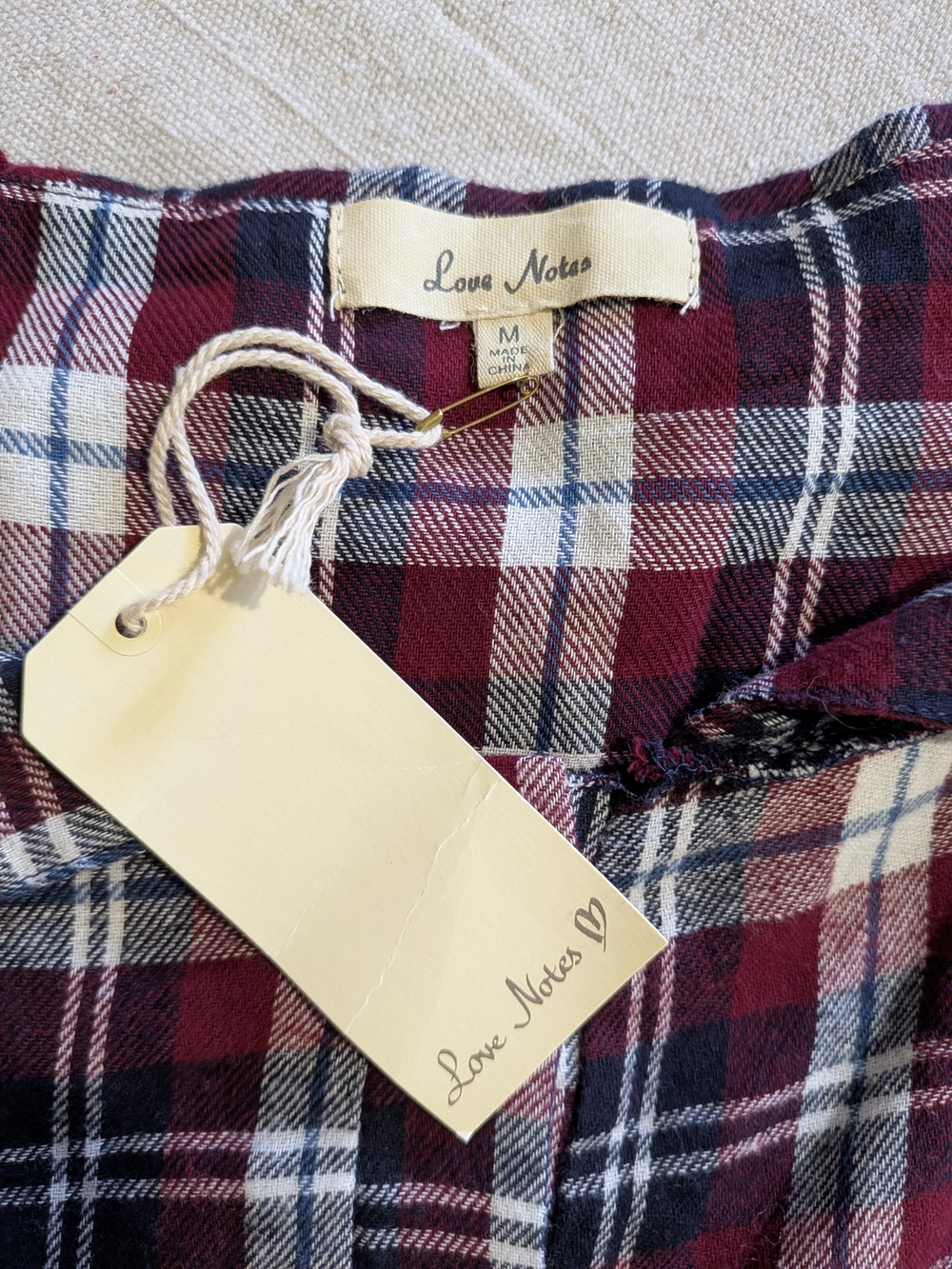 Women’s Burgundy Red Plaid Long Sleeve Top Button Front - Picture 5 of 9